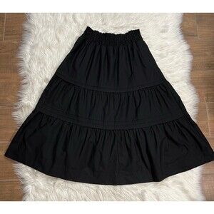 Anthropologie The Somerset Maxi Skirt Tiered Smocked Waist Lined Black SZ LP